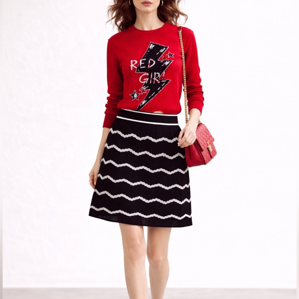 Red Valentino Sweater Red Wool Cashmere Knit Lightning Bolt Graphic Jumper